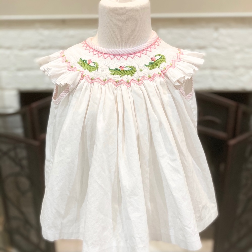SOLD Shrimp & Grits Smocked Alligator Dress 18M